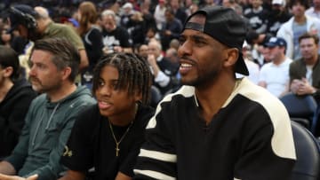 Apr 23, 2024; Los Angeles, California, USA; Chris Paul attends game two of the first round for the 2024 NBA playoffs between the Los Angeles Clippers and the Dallas Mavericks at Crypto.com Arena.