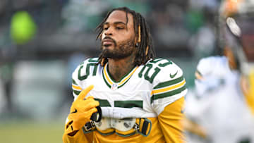 Jan 12, 2025; Philadelphia, Pennsylvania, USA; Green Bay Packers cornerback Keisean Nixon (25) before game against the Philadelphia Eagles in an NFC wild card game at Lincoln Financial Field. Mandatory Credit: Eric Hartline-Imagn Images