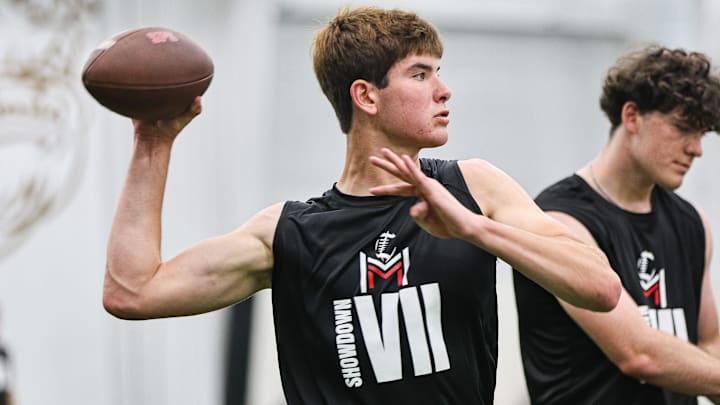 Hingham's Peter Bourque, of Tabor Academy, throws the ball at the M2 QB Academy's seventh annual Showdown Camp at Bryant University