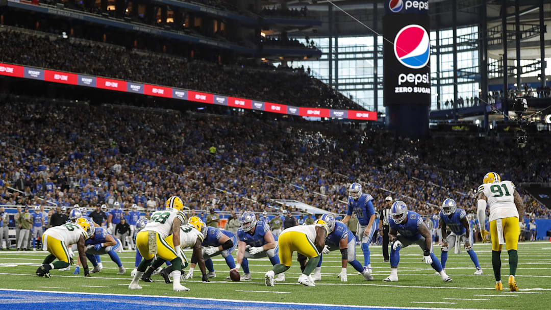 Detroit Lions quarterback Jared Goff (16) waits for a snap against Green Bay Packers in 2022.