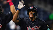 WooSox player Jhostynxon Garcia celebrates his first Triple-A home run during a game on May 20, 2025 at Polar Park.
