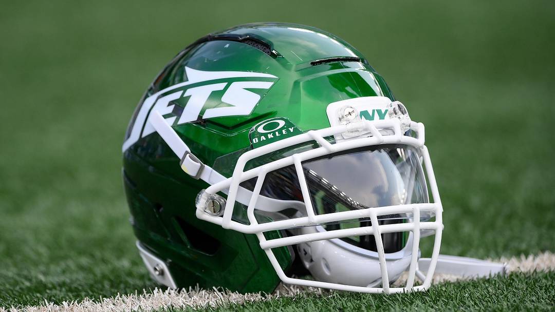 General view of a New York Jets helmet prior to the game against the New York Giants. General view of a New York Jets helmet prior to the game against the New York Giants.