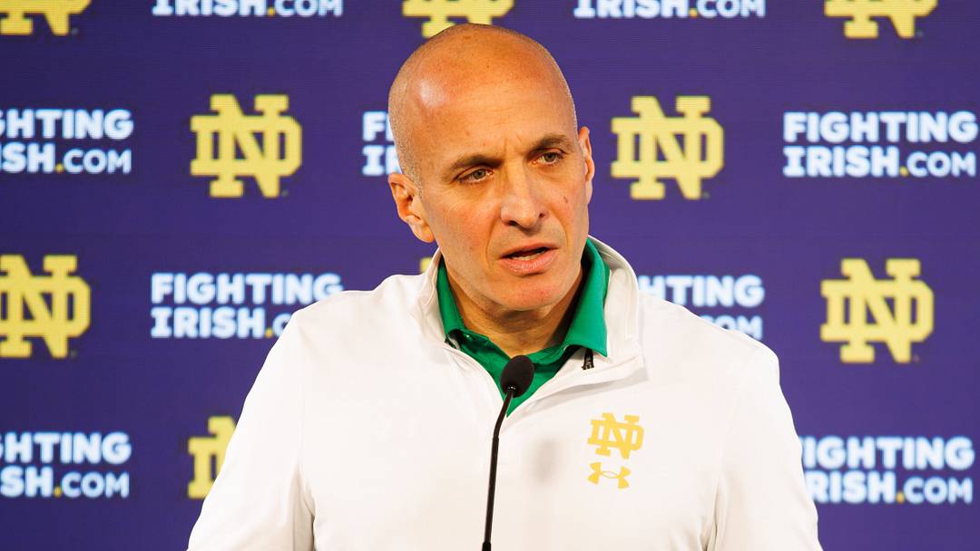Notre Dame athletics director Pete Bevacqua speaks with media at Notre Dame Stadium on Monday, Dec. 17, 2024, in South Bend, Ind. Notre Dame athletics director Pete Bevacqua speaks with media at Notre Dame Stadium on Monday, Dec. 17, 2024, in South Bend, Ind.