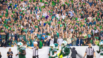 Dec 2, 2023; New Orleans, LA, USA; Tulane Green Wave student section cheer against the Southern Methodist Mustangs for a missed field goal attempt during the first half at Yulman Stadium. Mandatory Credit: 