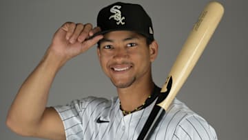 Chicago White Sox prospect Braden Montgomery (92) poses for a photo on media day at the team’s spring training facility in Glendale, AZ.  