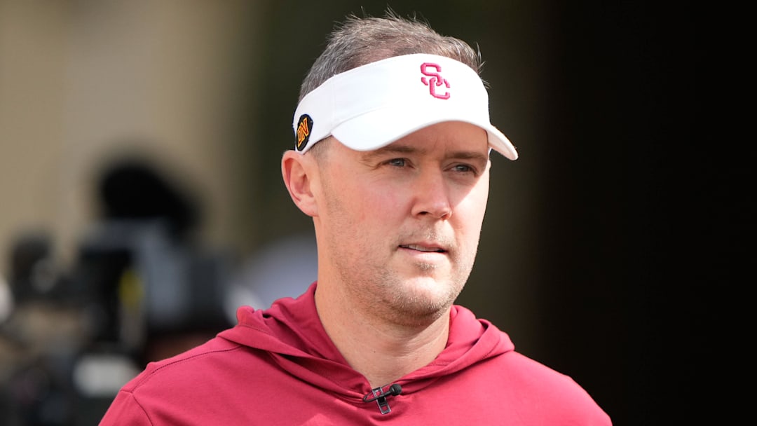 Sep 10, 2022; Stanford, California, USA;  USC Trojans head coach Lincoln Riley walks out of the tunnel for warmups before the start of the first quarter against the Stanford Cardinal at Stanford Stadium. Mandatory Credit: Stan Szeto-Imagn Images