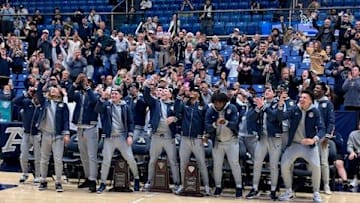 Akron men's basketball players, coaches and fans celebrate as the Zips are announced as a No. 13 seed in the NCAA Tournament during a Selection Sunday event at James A. Rhodes Arena, Sunday, March 16, 2025. Akron is set to meet No. 4 seed Arizona.
