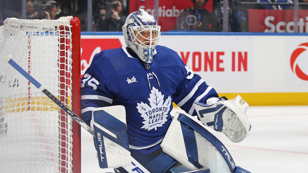 Ilya Samsonov during Game 4 of  the Stanley Cup Playoff Series between the Boston Bruins and the Toronto Maple Leafs at Scotiabank Arena