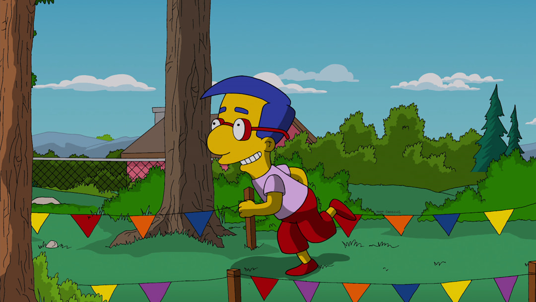 THE SIMPSONS: Milhouse gains the lead during the annual "Race Around The School" in the "Yellow Badge of Cowardge" Season Finale episode of THE SIMPSONS airing Sunday, May 18 (8:00-8:30 PM ET/PT) on FOX. THE SIMPSONS ª and © 2014 TCFFC ALL RIGHTS RESERVED.