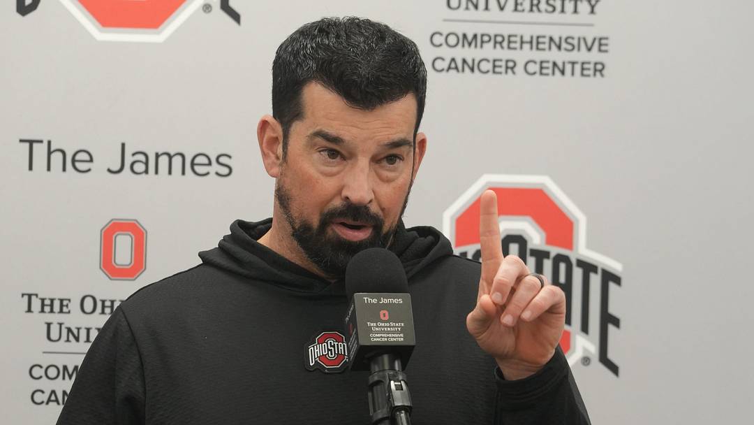 Ohio State Football coach Ryan Day describes how Ohio State football is bigger than any one coach as he answers questions about his latest recruiting class during a news conference Wednesday, Dec. 3, 2025 at the Woody Hayes Athletic Facility in Columbus.
