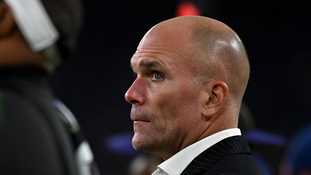 Nov 16, 2023; Baltimore, Maryland, USA; Baltimore Ravens general manager Eric DeCosta on the Nov 16, 2023; Baltimore, Maryland, USA; Baltimore Ravens general manager Eric DeCosta on the