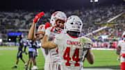 Nov 7, 2025; Orlando, Florida, USA; Houston Cougars running back Dean Connors (44) celebrates after scoring during the second half against the UCF Knights at Acrisure Bounce House. Mandatory Credit: Mike Watters-Imagn Images