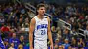 Oct 18, 2024; Orlando, Florida, USA; Orlando Magic forward Tristan da Silva (23) waits for play to begin during the second half against the Philadelphia 76ers at Kia Center. Mandatory Credit: Mike Watters-Imagn Images