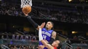 Apr 1, 2024; Orlando, Florida, USA; Orlando Magic guard Gary Harris (14) goes to the basket against