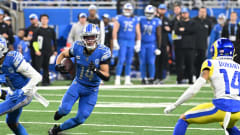 Detroit Lions wide receiver Amon-Ra St. Brown (14) runs against the Los Angeles Rams.
