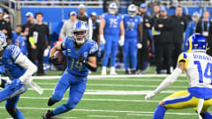 Detroit Lions wide receiver Amon-Ra St. Brown (14) runs against the Los Angeles Rams.
