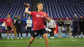 Mar 2, 2024; Indianapolis, IN, USA; South Carolina quarterback Spencer Rattler (QB10) during the 2024 NFL Combine