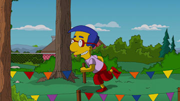 THE SIMPSONS: Milhouse gains the lead during the annual "Race Around The School" in the "Yellow Badge of Cowardge" Season Finale episode of THE SIMPSONS airing Sunday, May 18 (8:00-8:30 PM ET/PT) on FOX. THE SIMPSONS ª and © 2014 TCFFC ALL RIGHTS RESERVED.