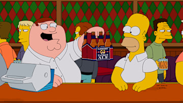 FAMILY GUY: Peter shares a Pawtucket beer with his new friend Homer in the season premiere ÒThe Simpsons GuyÓ episode of FAMILY GUY airing Sunday, September 28 (9:00-10:00 PM ET/PT) on FOX. FAMILY GUY/THE SIMPSONS ª and © 2014 TCFFC ALL RIGHTS RESERVED.