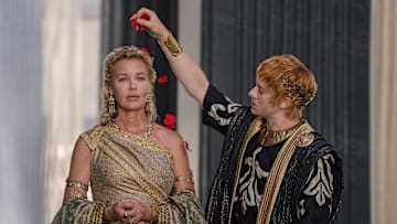 Connie Nielsen plays Lucilla and Joseph Quinn plays Emperor Geta in Gladiator II from Paramount Pictures. © 2024 Paramount Pictures.