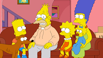 THE SIMPSONS -- "To Cur with Love" (Airs Monday, September 1, 5:30 AM e/p) -- Pictured: (L-R) Bart Simpson, Grandpa Simpson, Lisa Simpson, Marge Simpson, Maggie Simpson. CR: Fox Broadcasting/FXX