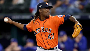 Houston Astros pitcher Rafael Montero (47) throws.