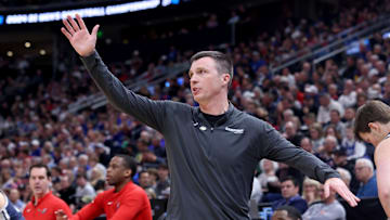 Mar 21, 2024; Salt Lake City, UT, USA; Samford Bulldogs head coach Bucky McMillan during the first half in the first round of the 2024 NCAA Tournament against the Samford Bulldogs at Vivint Smart Home Arena-Delta Center. Mandatory Credit: Rob Gray-Imagn Images