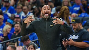 Apr 25, 2024; Orlando, Florida, USA; Cleveland Cavaliers head coach JB Bickerstaff shouts during the second quarter of game three of the first round for the 2024 NBA playoffs at Kia Center. Mandatory Credit: Mike Watters-Imagn Images