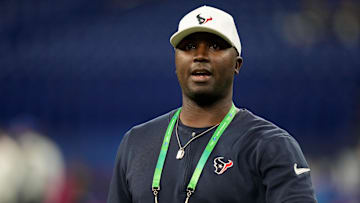 Mar 2, 2024; Indianapolis, IN, USA; Houston Texans quarterbacks coach Jerrod Johnson during the 2024 NFL Combine at Lucas Oil Stadium. Mandatory Credit: Kirby Lee-Imagn Images