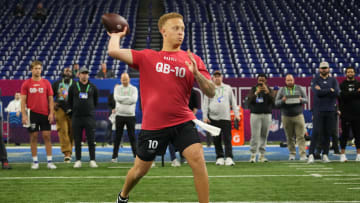 Mar 2, 2024; Indianapolis, IN, USA; South Carolina quarterback Spencer Rattler (QB10) during the 2024 NFL Combine