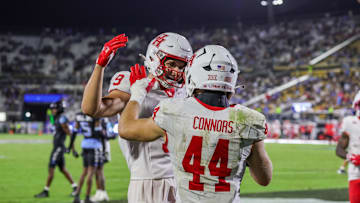 Nov 7, 2025; Orlando, Florida, USA; Houston Cougars running back Dean Connors (44) celebrates after scoring during the second half against the UCF Knights at Acrisure Bounce House. Mandatory Credit: Mike Watters-Imagn Images