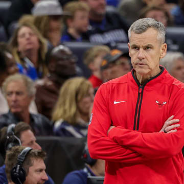 Feb 10, 2024; Orlando, Florida, USA; Chicago Bulls head coach Billy Donovan looks on during the first quarter against the Orlando Magic at KIA Center. Mandatory Credit: Mike Watters-USA TODAY Sports