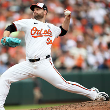 Jun 2, 2024; Baltimore, Maryland, USA; Baltimore Orioles pitcher Danny Coulombe (54) throws during the eighth inning against the Tampa Bay Rays at Oriole Park at Camden Yards. 