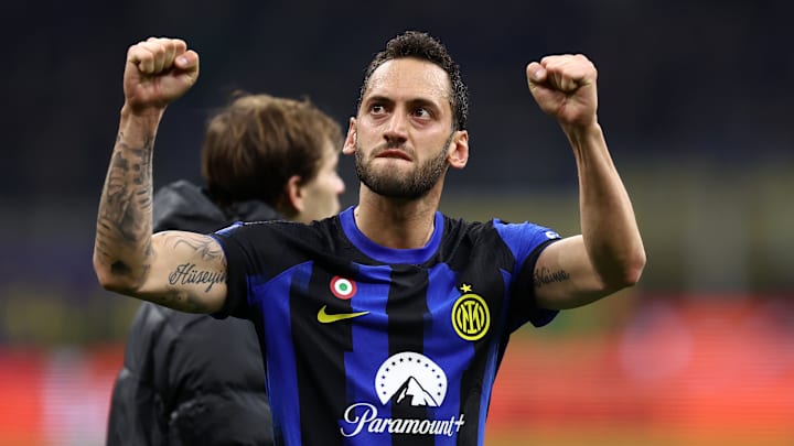 Hakan Calhanoglu of Fc Internazionale celebrates at the end... Hakan Calhanoglu of Fc Internazionale celebrates at the end...