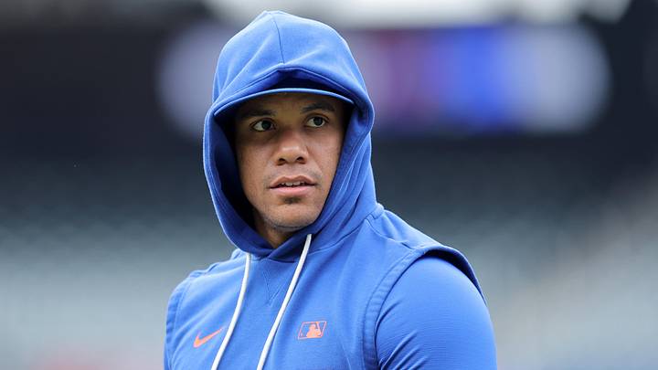 Apr 22, 2026; New York City, New York, USA; New York Mets designated hitter Juan Soto (22) during warmups before a game against the Minnesota Twins at Citi Field. Mandatory Credit: Brad Penner-Imagn Images