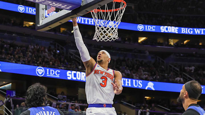 Dec 27, 2024; Orlando, Florida, USA; New York Knicks guard Josh Hart (3) lays up during the second quarter against the Orlando Magic at Kia Center. Mandatory Credit: Mike Watters-Imagn Images Dec 27, 2024; Orlando, Florida, USA; New York Knicks guard Josh Hart (3) lays up during the second quarter against the Orlando Magic at Kia Center. Mandatory Credit: Mike Watters-Imagn Images