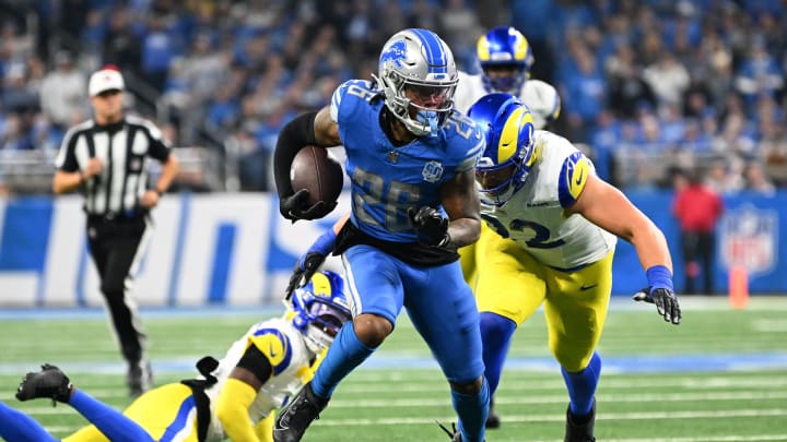 Detroit Lions running back Jahmyr Gibbs (26). Detroit Lions running back Jahmyr Gibbs (26).