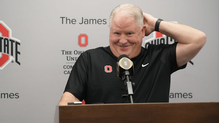 It was all smiles for Ohio State football offensive coordinator Chip Kelly as he spoke with the media Tuesday, January 14, 2025 in the Woody Hayes Athletic Facility. It was all smiles for Ohio State football offensive coordinator Chip Kelly as he spoke with the media Tuesday, January 14, 2025 in the Woody Hayes Athletic Facility.