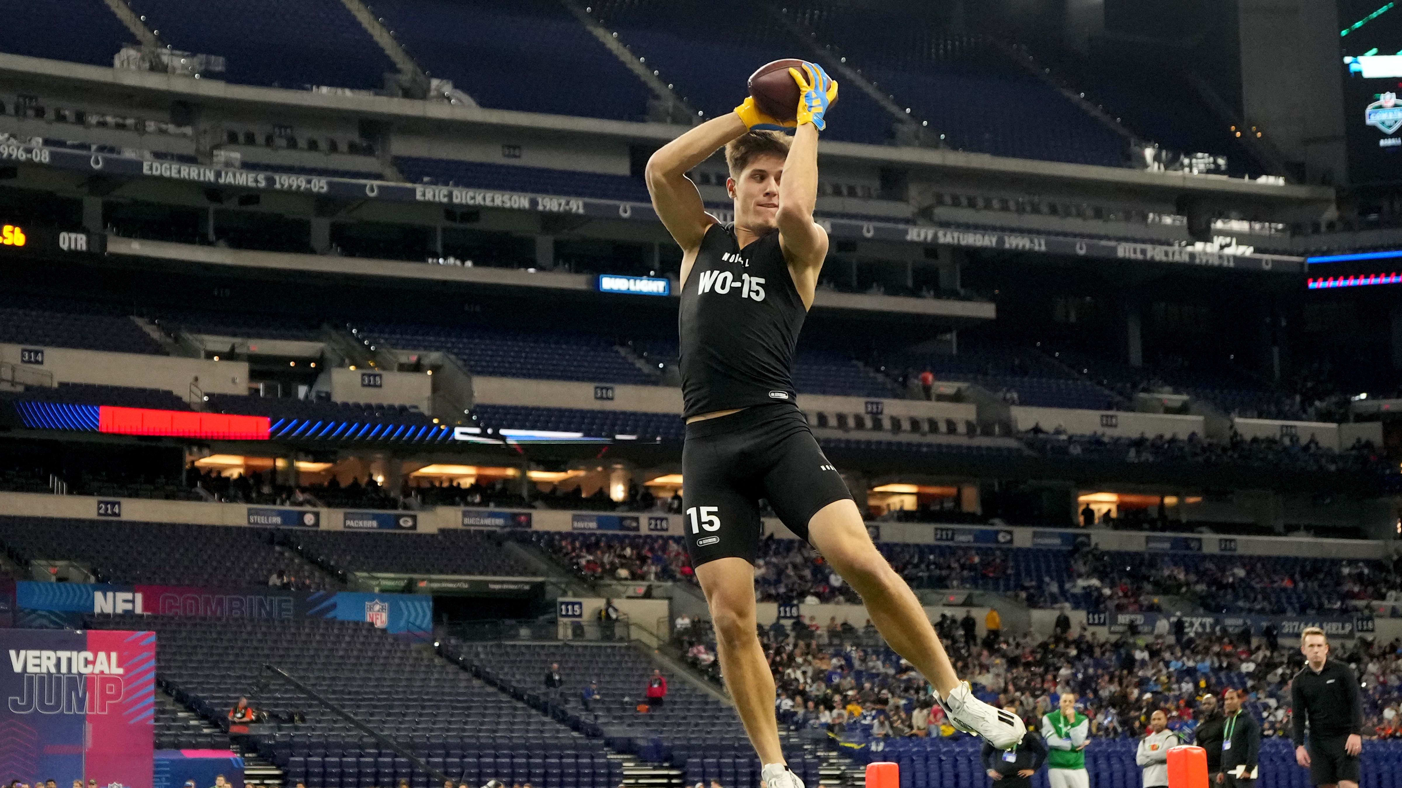 Rice wide receiver Luke McCaffrey (WO15) during the 2024 NFL Scouting Combine.