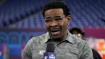 Mar 2, 2024; Indianapolis, IN, USA; NFL Hall of Fame player Michael Irvin during the 2024 NFL Combine at Lucas Oil Stadium. Mandatory Credit: Kirby Lee-Imagn Images