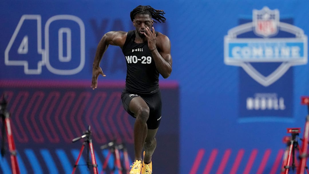 Mar 2, 2024; Indianapolis, IN, USA; Louisiana State wide receiver Brian Thomas (WO29) during the