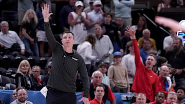 Samford Bulldogs head coach Bucky McMillan during the second half in the 2024 NCAA Tournament against the Kansas Jayhawks