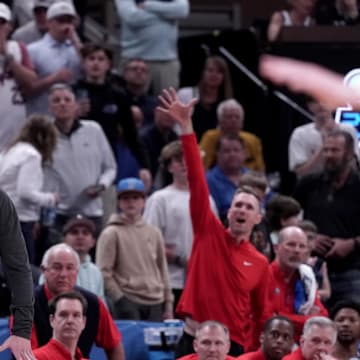 Mar 21, 2024; Salt Lake City, UT, USA; Samford Bulldogs head coach Bucky McMillan during the second half in the first round of the 2024 NCAA Tournament against the Kansas Jayhawks at Vivint Smart Home Arena-Delta Center. Mandatory Credit: Gabriel Mayberry-Imagn Images