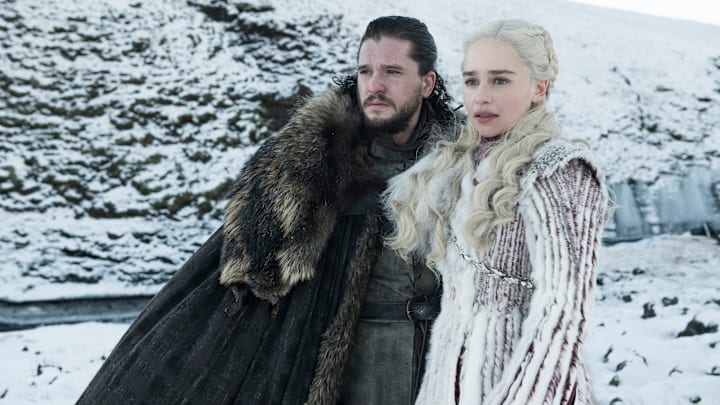 Game of Thrones season 8 production still. Kit Harington, Emilia Clarke.
photo: Helen Sloane/HBO

