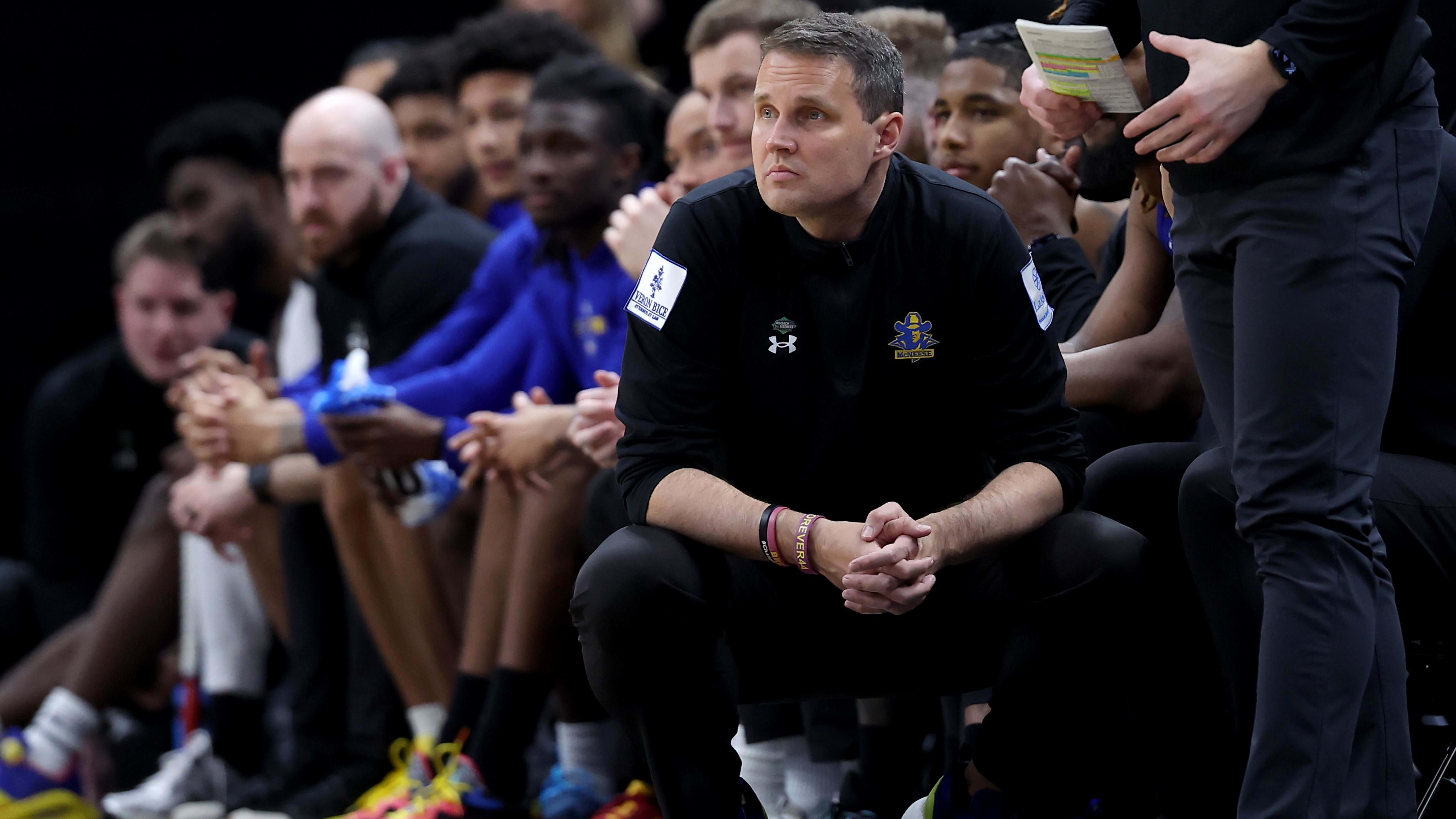 McNeese State Cowboys coach Will Wade looks on against Gonzaga.