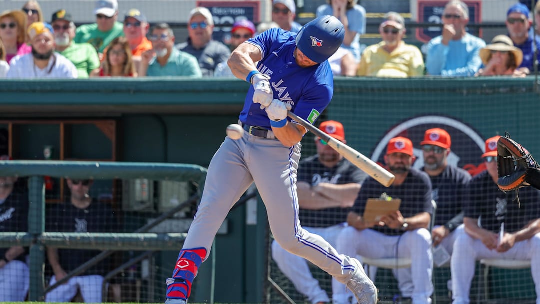 Lakeland, Florida, USA; Toronto Blue Jays left fielder Will Robertson (88) bats during the second inning against the Detroit Tigers at Publix Field at Joker Marchant Stadium.