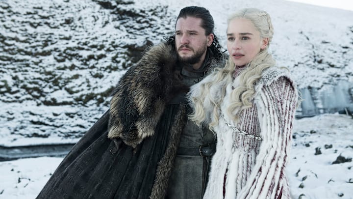 Game of Thrones season 8 production still. Kit Harington, Emilia Clarke.
photo: Helen Sloane/HBO

