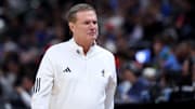 Mar 23, 2024; Salt Lake City, UT, USA; Kansas Jayhawks head coach Bill Self during the first half in the second round of the 2024 NCAA Tournament against the Gonzaga Bulldogs at Vivint Smart Home Arena-Delta Center. Mandatory Credit: Rob Gray-Imagn Images