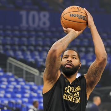 May 3, 2024; Orlando, Florida, USA; Cleveland Cavaliers forward Marcus Morris Sr. (24) warms up before game six of the first round for the 2024 NBA playoffs at Kia Center. Mandatory Credit: Mike Watters-USA TODAY Sports