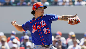 Mar 21, 2024; Lakeland, Florida, USA; New York Mets pitcher Dominic Hamel (93) pitches during the first inning against the Detroit Tigers at Publix Field at Joker Marchant Stadium. Mandatory Credit: Mike Watters-Imagn Images
